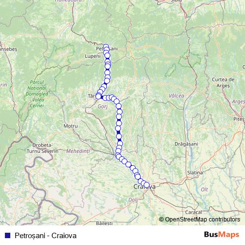 Petroşani - Craiova rail Line Map