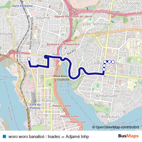 woro woro banalisé : Inades ↔ Adjamé Inhp bus Line Map