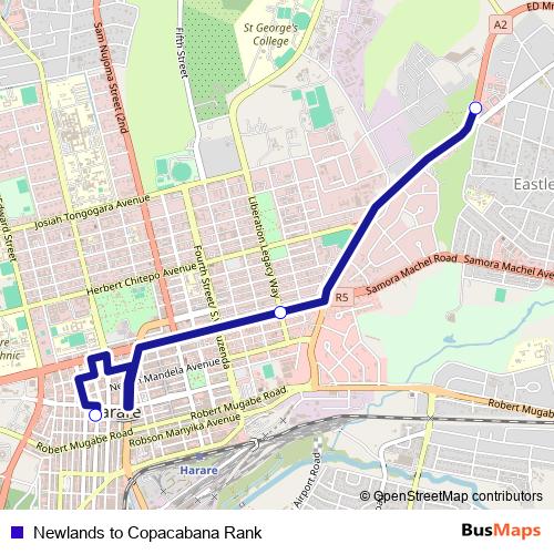 Newlands to Copacabana Rank bus Line Map