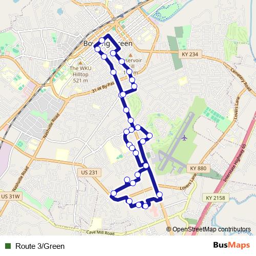Route 3/Green bus Line Map