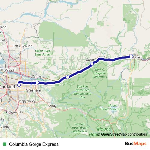 Columbia Gorge Express bus Line Map