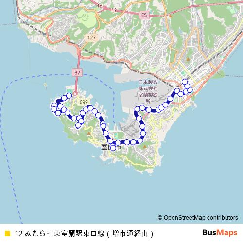 12 みたら・東室蘭駅東口線（増市通経由） bus Line Map