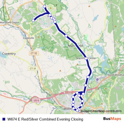 W674 E Red/Silver Combined Evening Closing bus Line Map