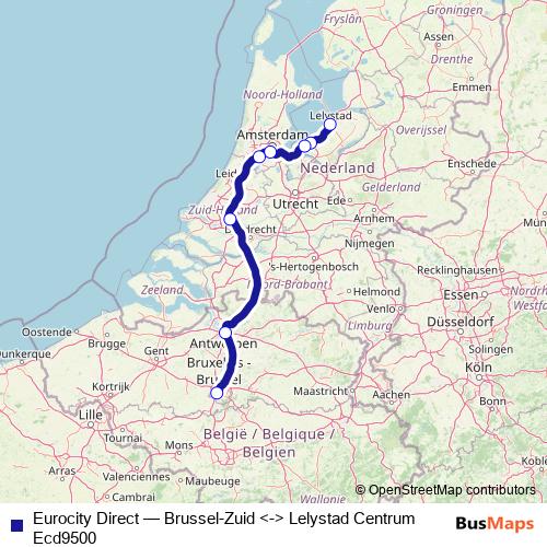 Eurocity Direct rail Line Map