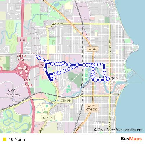 10 North bus Line Map