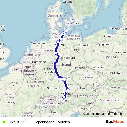 Flixbus N05 bus Line Map