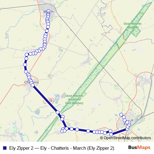Ely Zipper 2 bus Line Map