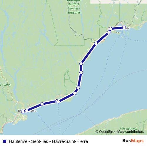 Hauterive - Sept-Iles - Havre-Saint-Pierre bus Line Map