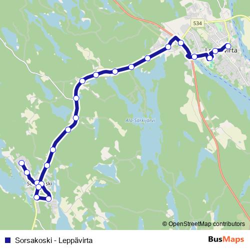 Sorsakoski - Leppävirta bus Line Map
