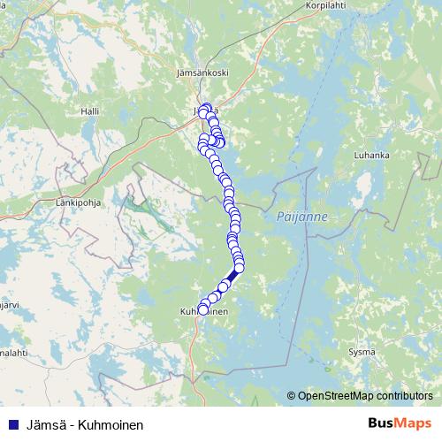 Jämsä - Kuhmoinen bus Line Map