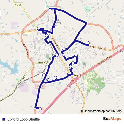 Oxford Loop Shuttle bus Line Map