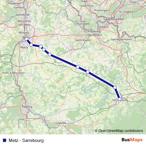 Metz - Sarrebourg rail Line Map