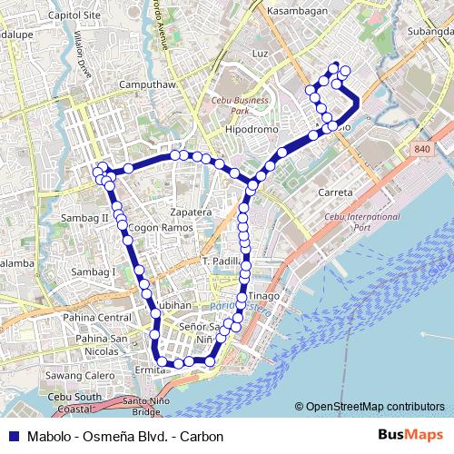Mabolo - Osmeña Blvd. - Carbon bus Line Map