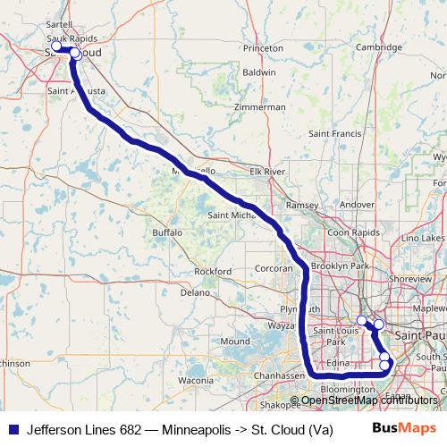 Jefferson Lines 682 bus Line Map