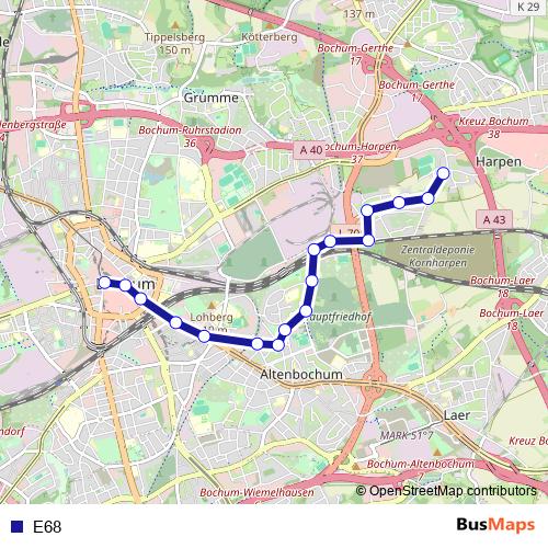 E68 bus Line Map