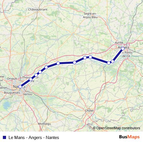 Le Mans - Angers - Nantes rail Line Map