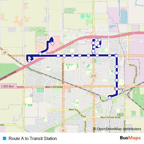 Route A to Transit Station bus Line Map