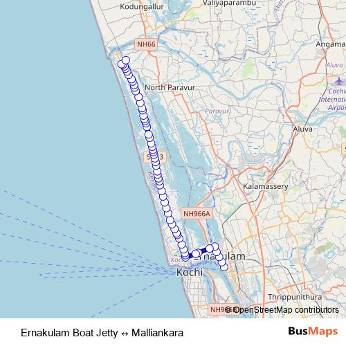 Ernakulam Boat Jetty ↔ Malliankara bus Line Map