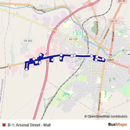 B-1: Arsenal Street - Mall bus Line Map
