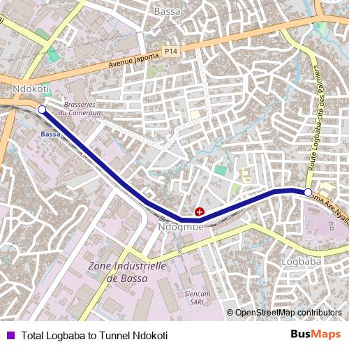 Total Logbaba to Tunnel Ndokoti bus Line Map