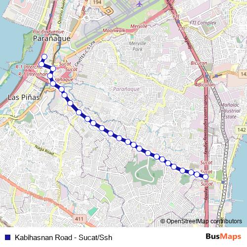 Kabihasnan Road - Sucat/Ssh bus Line Map