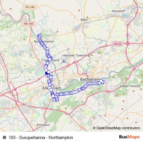 103 - Susquehanna - Northampton bus Line Map