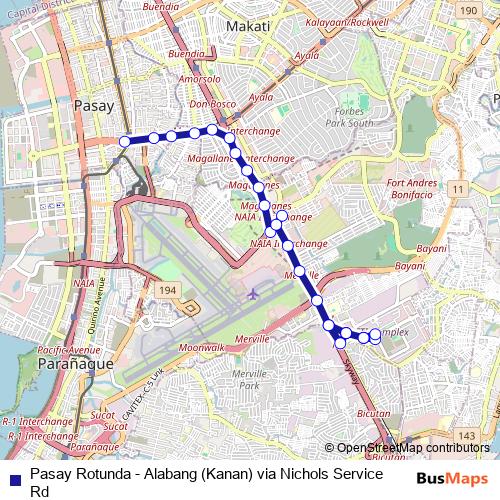 Pasay Rotunda - Alabang (Kanan) via Nichols Service Rd bus Line Map