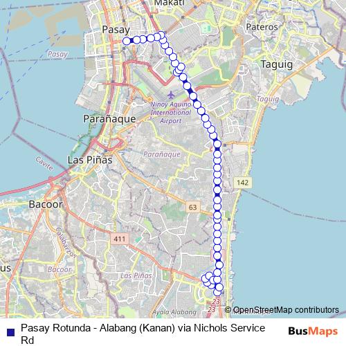 Pasay Rotunda - Alabang (Kanan) via Nichols Service Rd bus Line Map