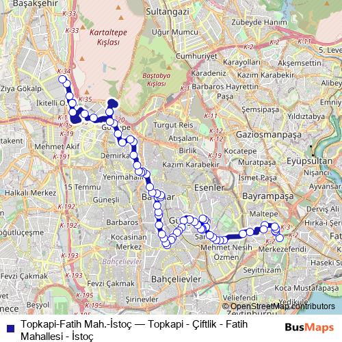 Topkapi-Fatih Mah.-İstoç bus Line Map