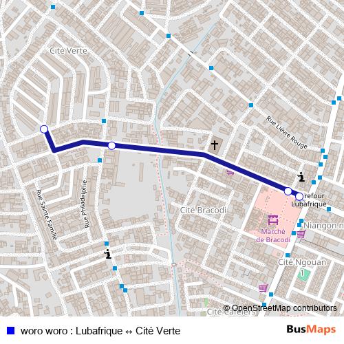 woro woro : Lubafrique ↔ Cité Verte bus Line Map