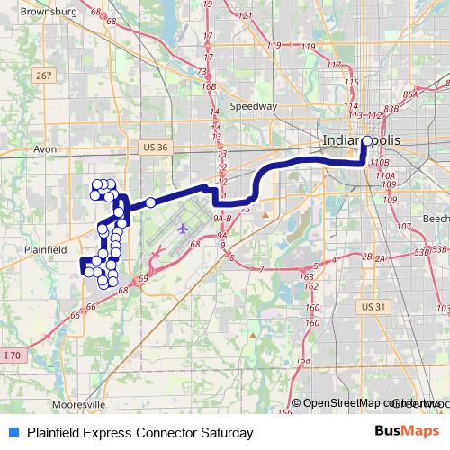 Plainfield Express Connector Saturday bus Line Map