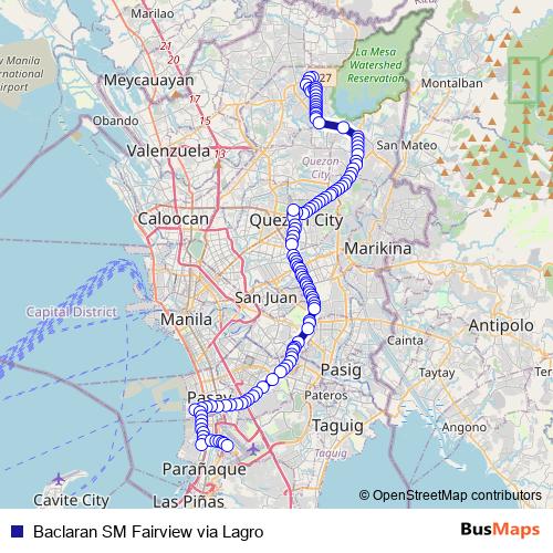 Baclaran SM Fairview via Lagro bus Line Map