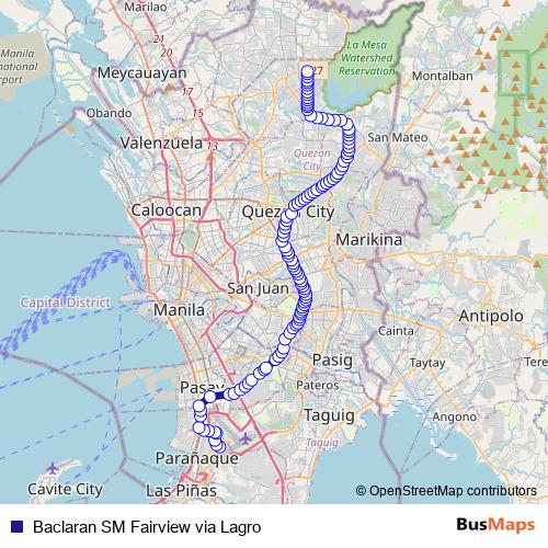 Baclaran SM Fairview via Lagro bus Line Map