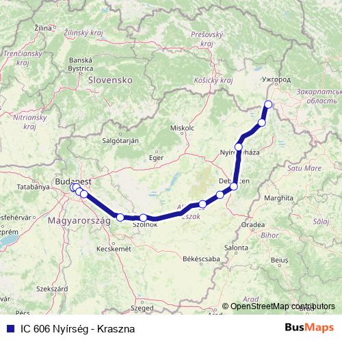 IC 606 Nyírség - Kraszna rail Line Map