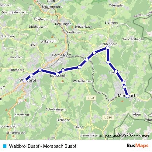 Waldbröl Busbf - Morsbach Busbf tram Line Map