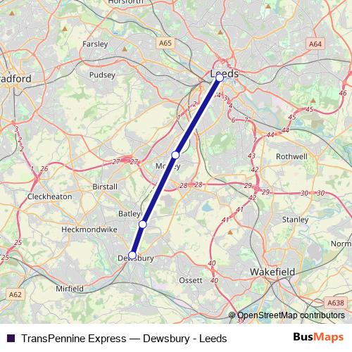 TransPennine Express rail Line Map
