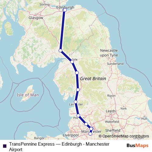 TransPennine Express rail Line Map