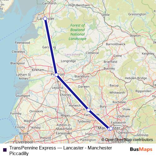 TransPennine Express rail Line Map