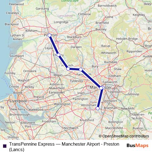 TransPennine Express rail Line Map