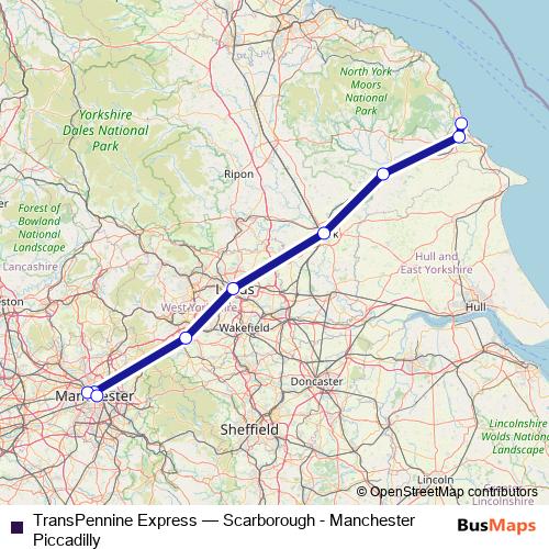 TransPennine Express rail Line Map