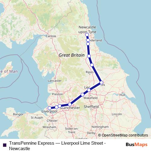 TransPennine Express rail Line Map