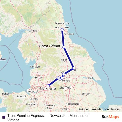 TransPennine Express rail Line Map