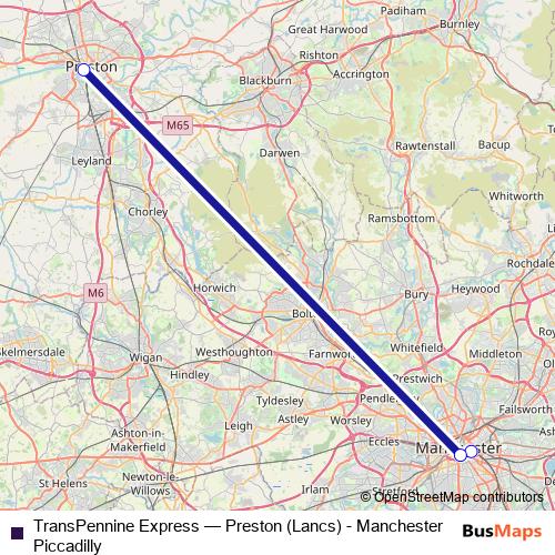 TransPennine Express rail Line Map