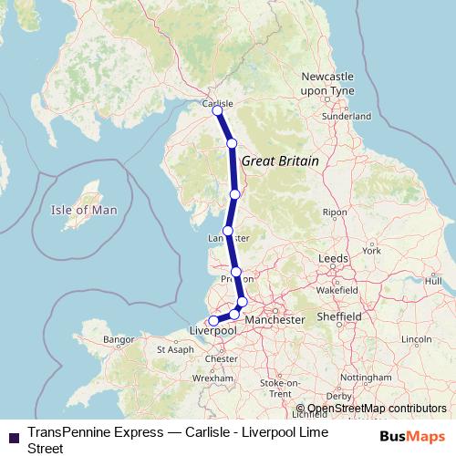 TransPennine Express rail Line Map