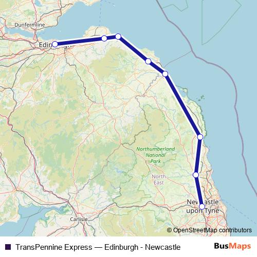 TransPennine Express rail Line Map