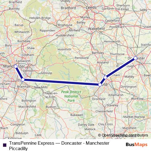 TransPennine Express rail Line Map