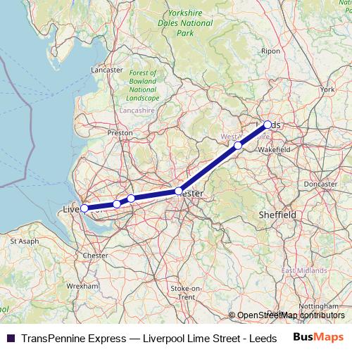 TransPennine Express rail Line Map