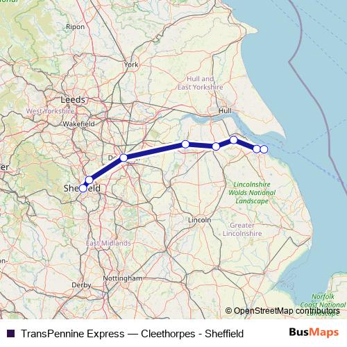 TransPennine Express rail Line Map