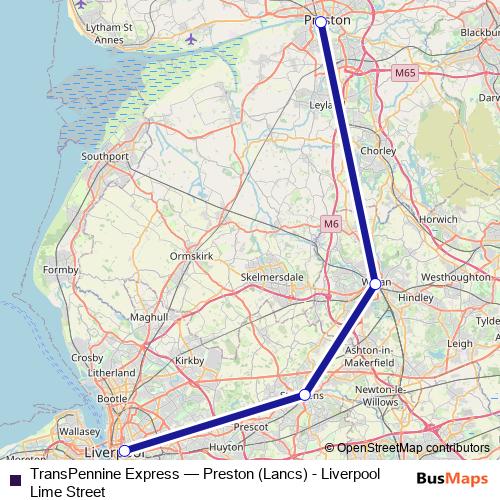 TransPennine Express rail Line Map