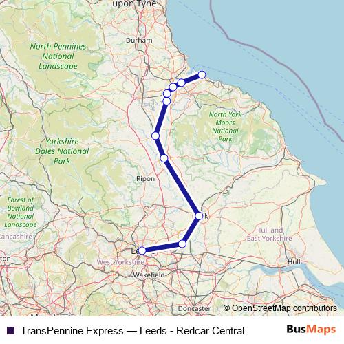 TransPennine Express rail Line Map